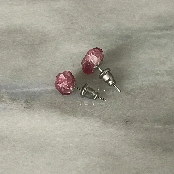 Raw Fuchsia Tourmaline Stud Earrings - Picture 7 of 8